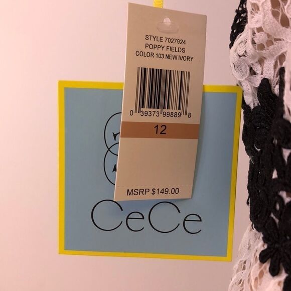CECE Lace Overlay Dress Ivory & Black Size 10 - Picture 10 of 10